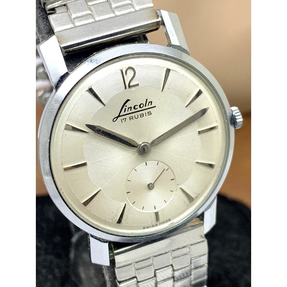 Lincoln Vintage Men's Watch 17 Rubies Swiss Hands Winding Silver Dial St…